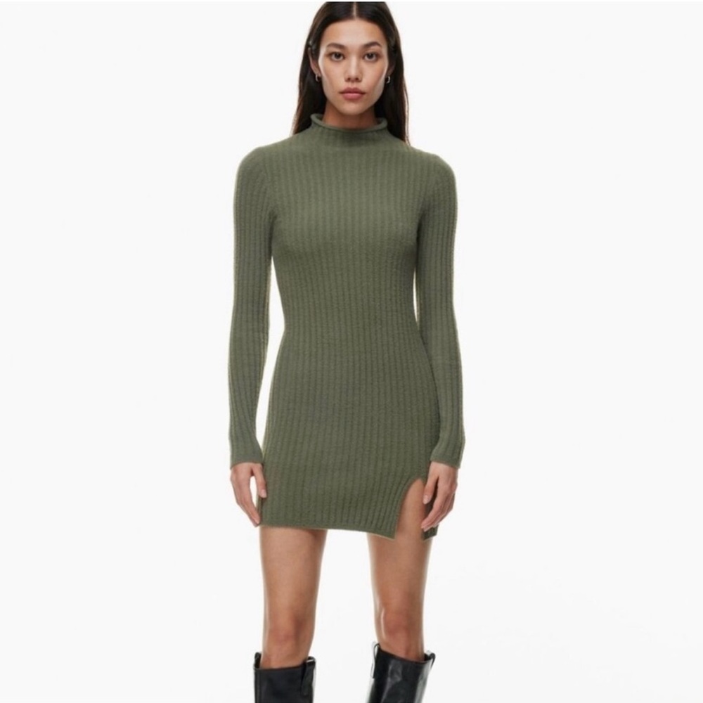 Aritzia Olive Ribbed Mini Dress